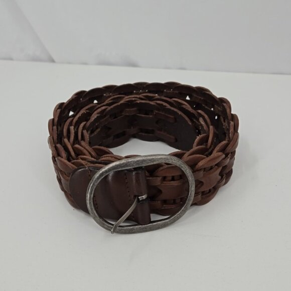 Hollister of California Genuine Leather Women Belt Brown Braided Oval Buckle - Picture 1 of 7